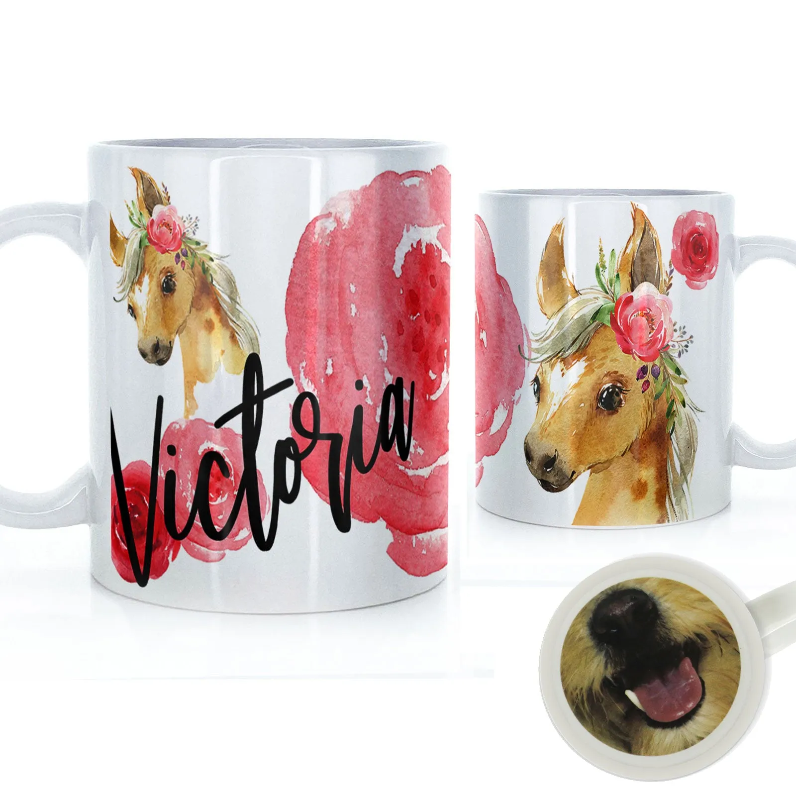 Personalised Mug with Stylish Text and Rose Horse